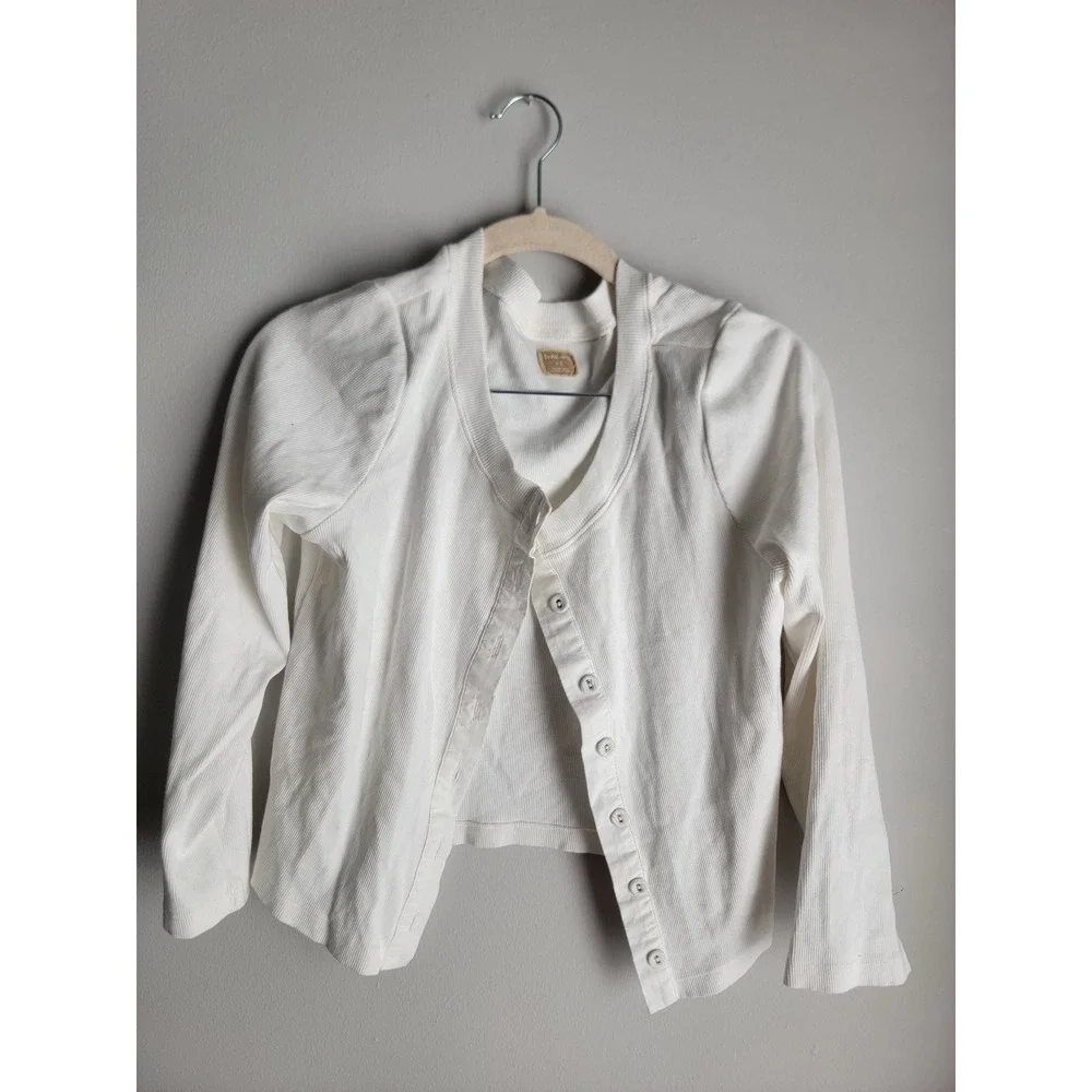 Free People Free-Est Ribbed Button Front Cardigan Cream Long Sleeve Large